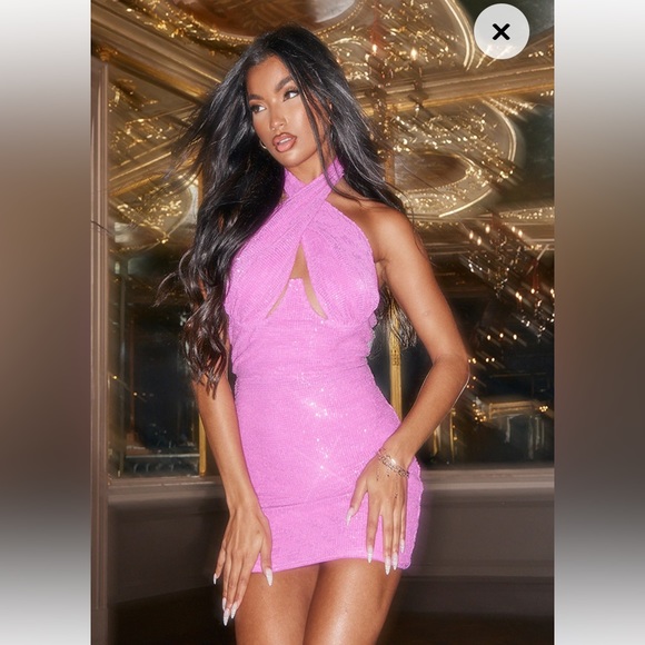 PrettyLittleThing Pink Sequin Bodycon Dress - Picture 1 of 4